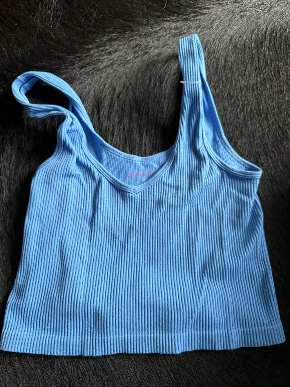 Suzette Collection Light Blue Ribbed V-Neck Crop Tank